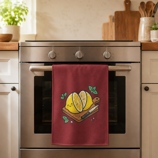 Lemon Kitchen Tea Towel with Cutting Board Design – Designed by Jonathan