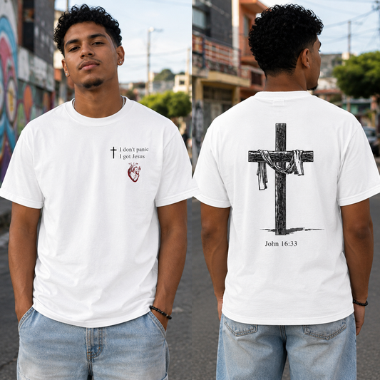 I Don't Panic I Got Jesus Unisex Heavy Cotton Tee - Designed by Balin
