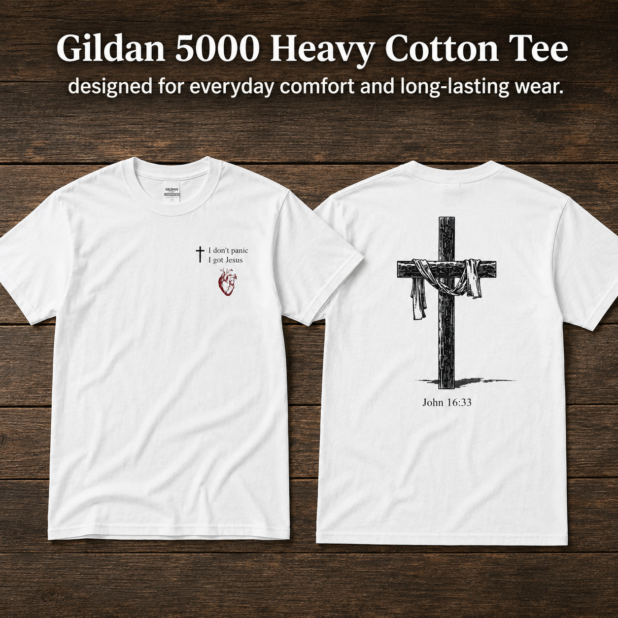 I Don't Panic I Got Jesus Unisex Heavy Cotton Tee - Designed by Balin