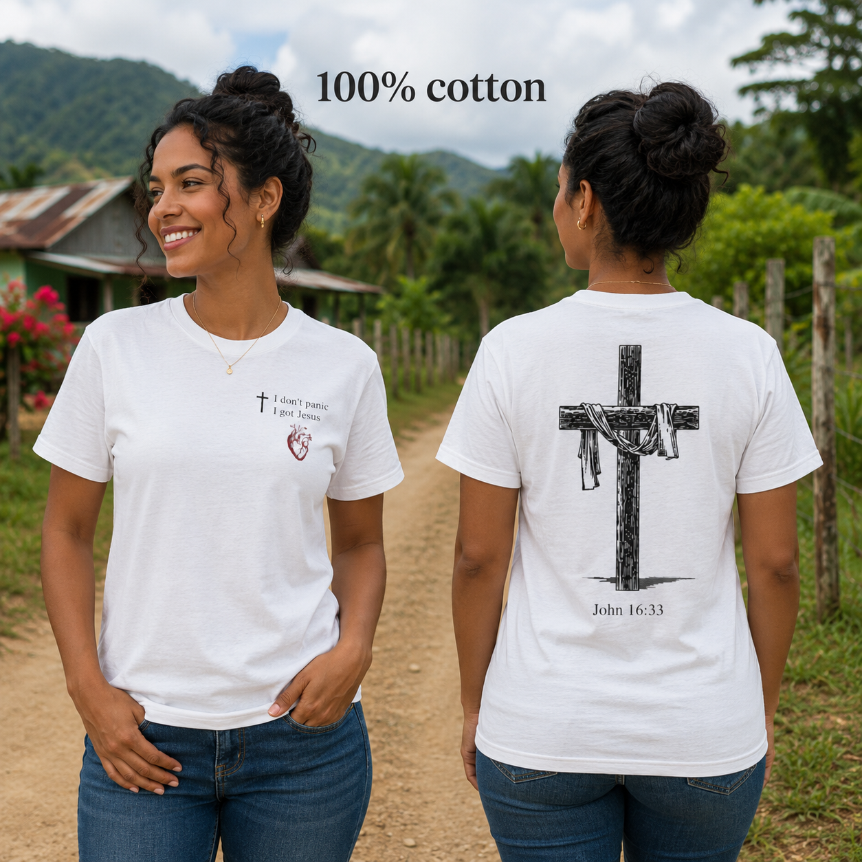 I Don't Panic I Got Jesus Unisex Heavy Cotton Tee - Designed by Balin