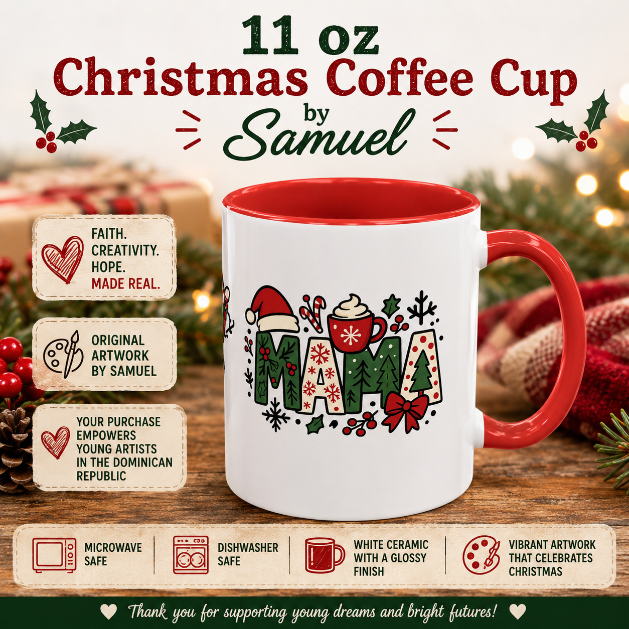 Christmas Coffee Mug Santa Hat Design Perfect Holiday Gift For Mom Festive Ceramic Cup Morning Beverage Essential Winter Season Celebration Meaningful Present Christmas Day Breakfast Kitchen Collection Artistic Santa Design Holiday