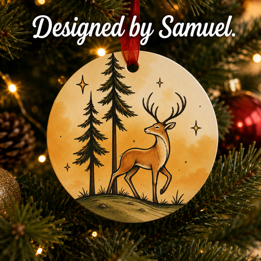 Forest Stag Metal Christmas Ornament – Original Artwork by Samuel |