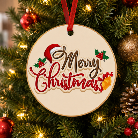 Metal Ornament — "Merry Christmas" Holiday Tree Decoration designed by Ana