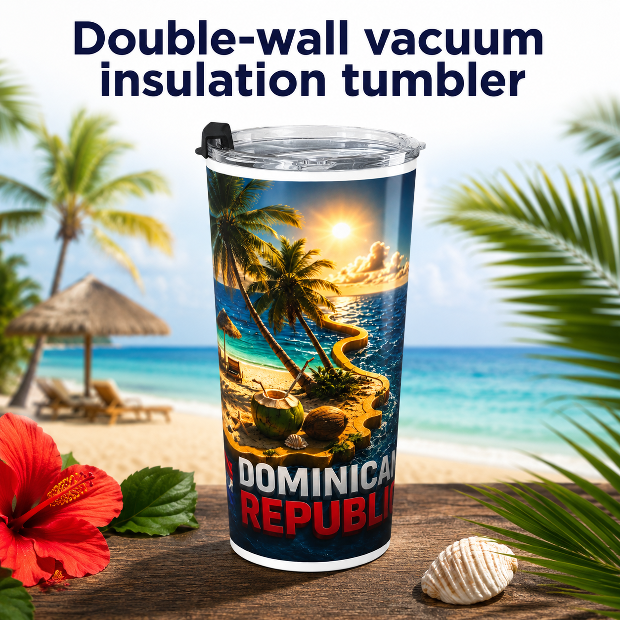 Dominican Republic Tropical Beach 20oz Stainless Steel Tumbler – Designed by Roberto