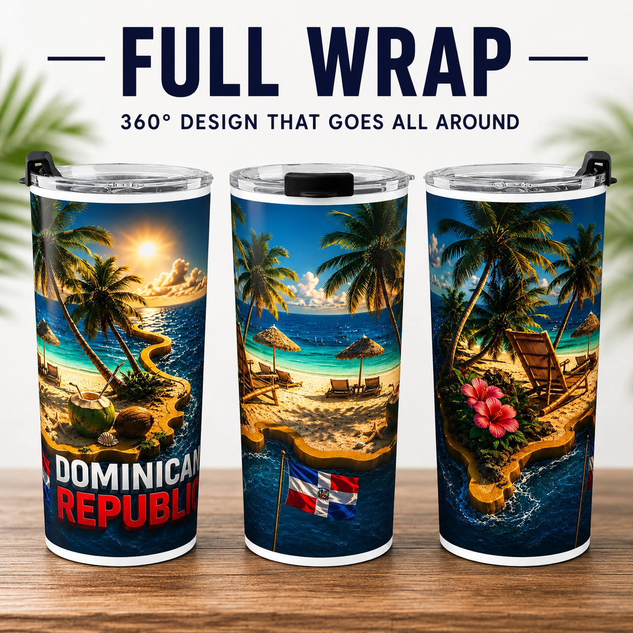 Dominican Republic Tropical Beach 20oz Stainless Steel Tumbler – Designed by Roberto