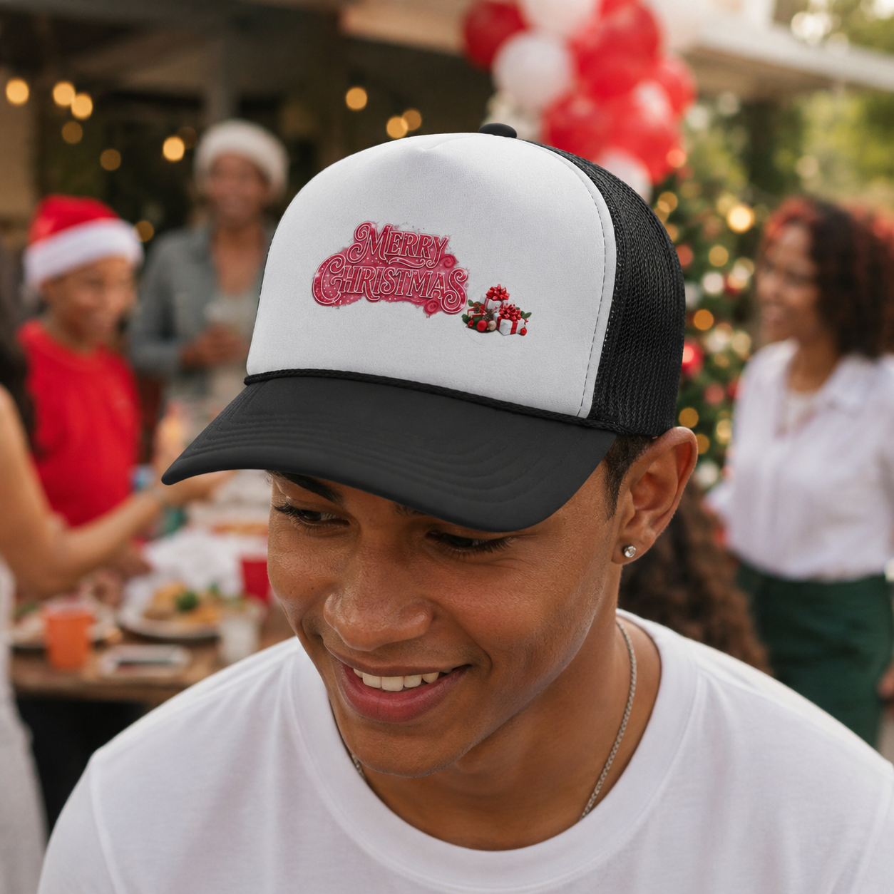 Merry Christmas Trucker Cap | Festive Holiday Mesh Hat | Designed by Osnel