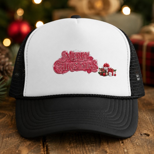 Merry Christmas Trucker Cap | Festive Holiday Mesh Hat | Designed by Osnel