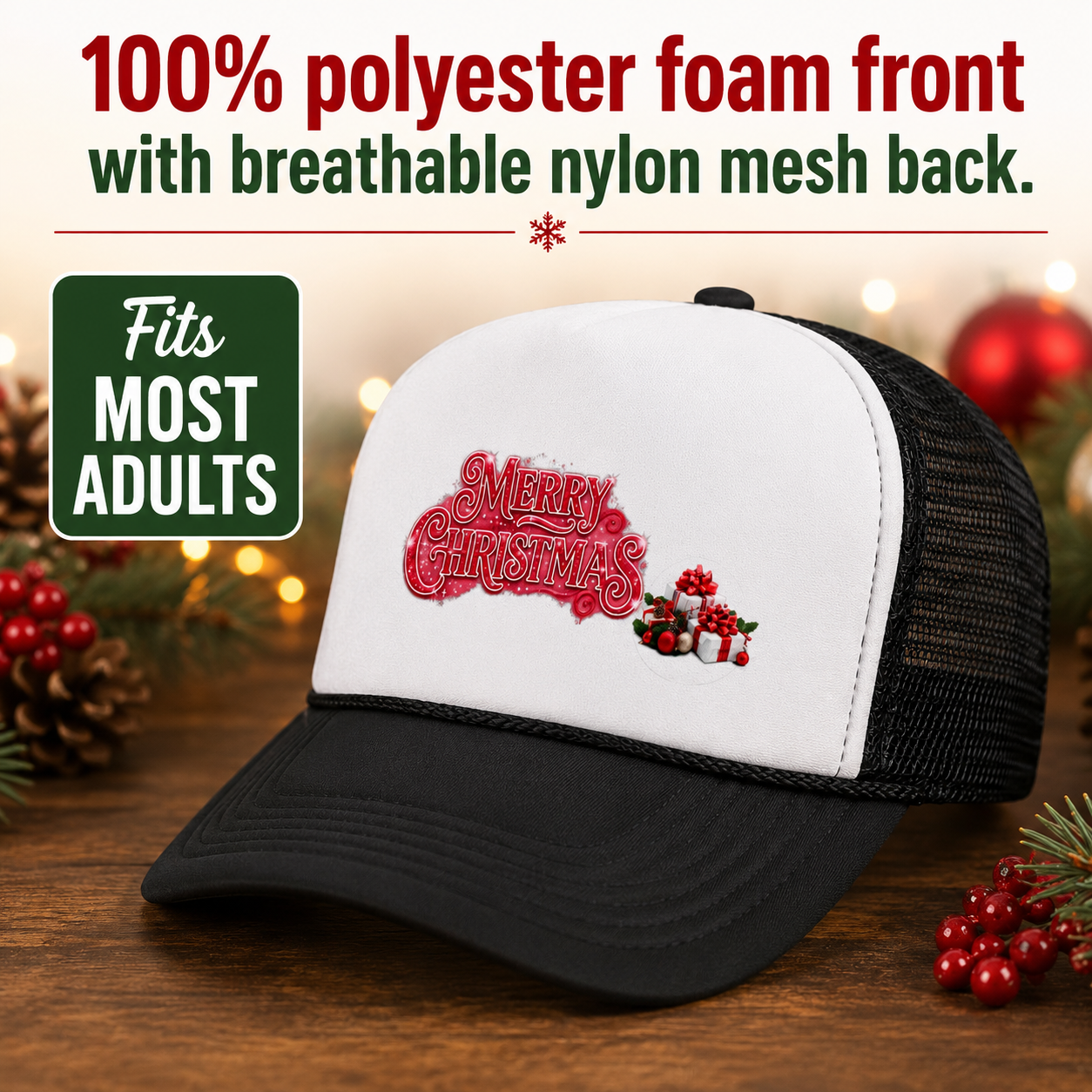 Merry Christmas Trucker Cap | Festive Holiday Mesh Hat | Designed by Osnel