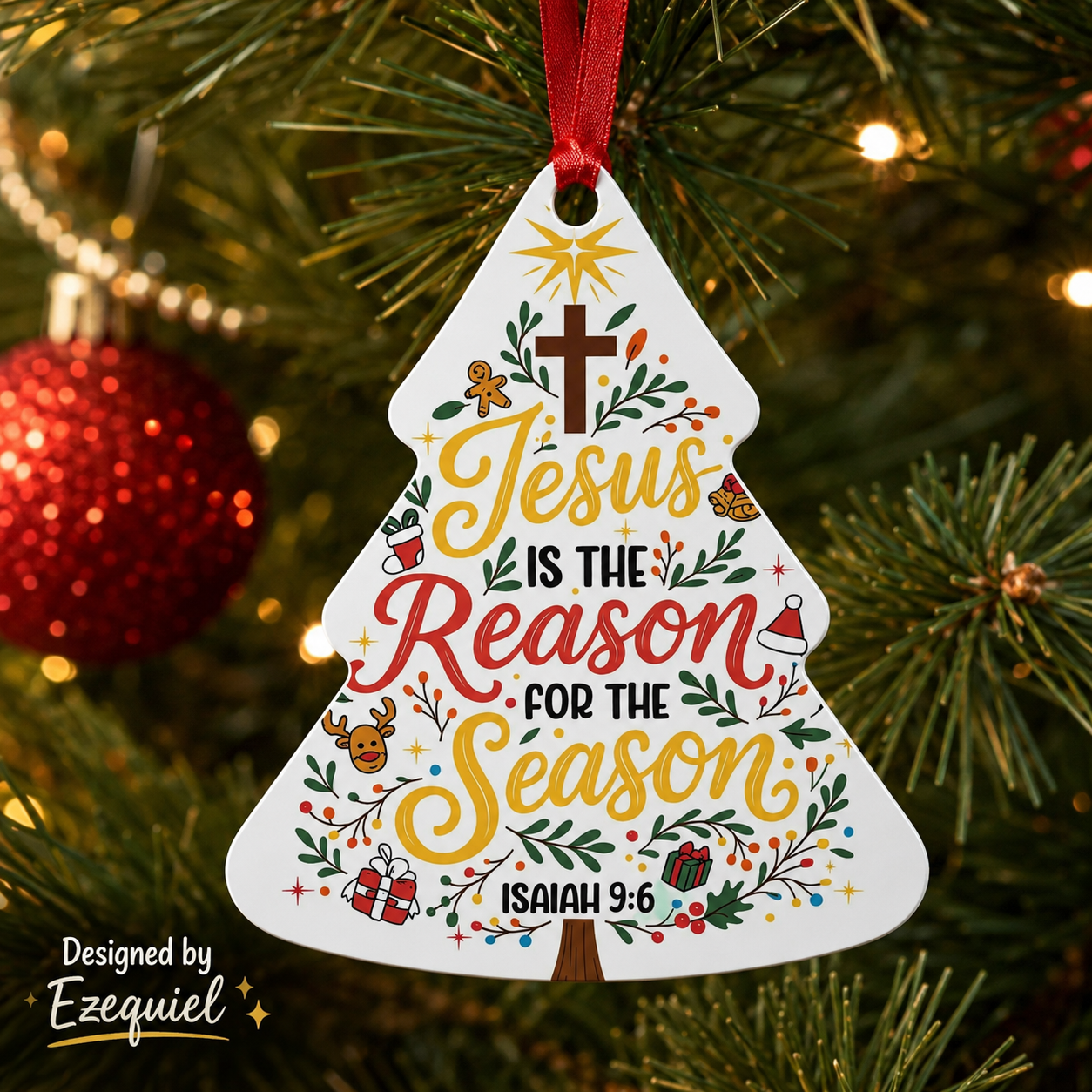 Jesus Is the Reason for the Season Aluminum Christmas Ornament  Designed by Ezequiel