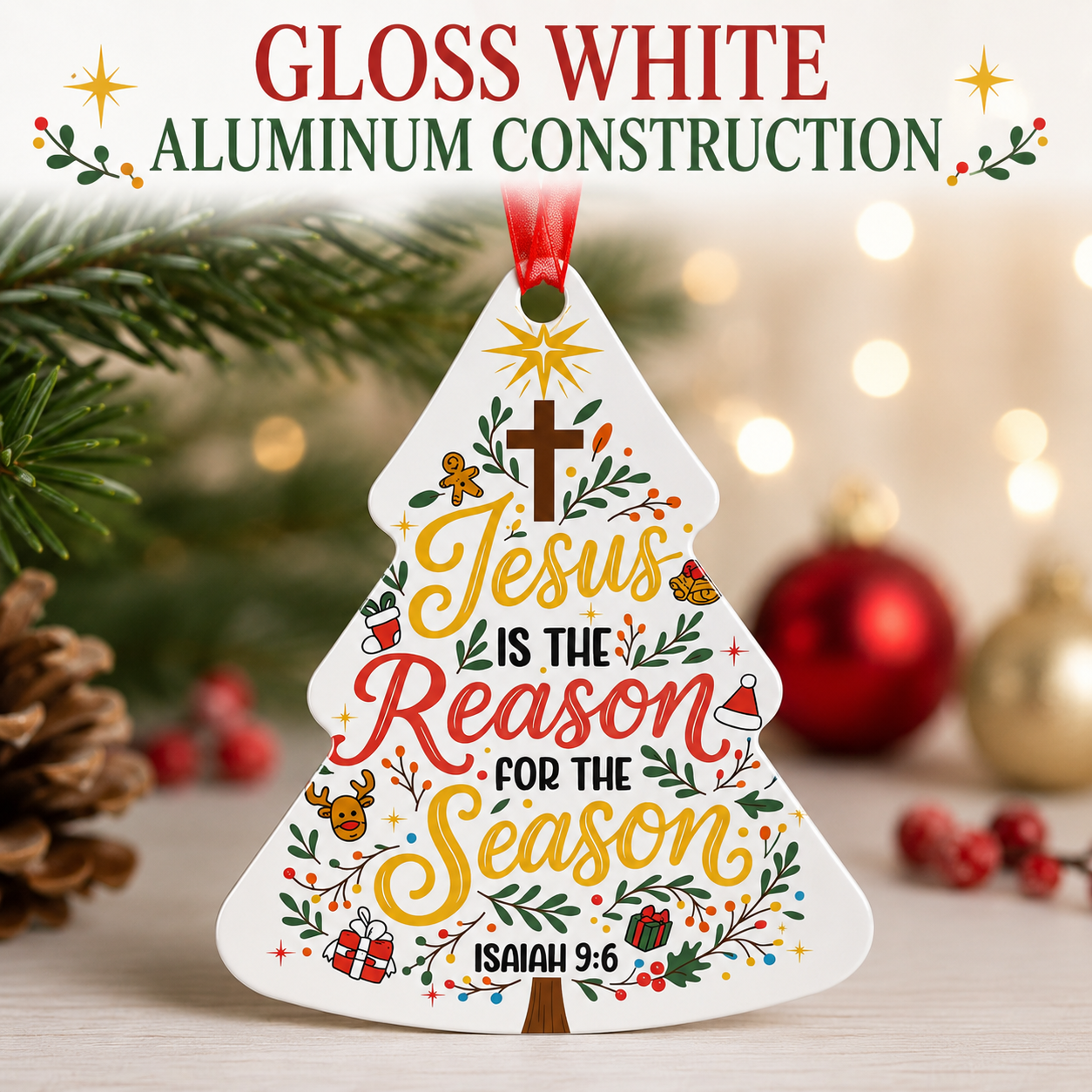 Jesus Is the Reason for the Season Aluminum Christmas Ornament  Designed by Ezequiel