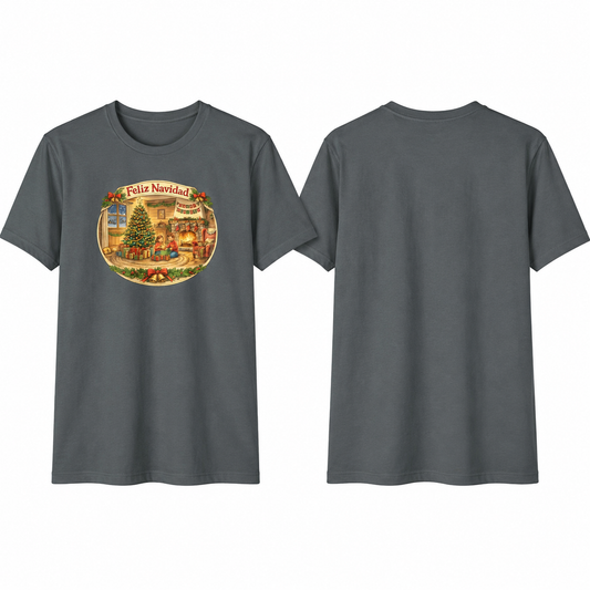 Feliz Navidad Vintage Christmas Living Room Unisex Tee – Designed by Osnel
