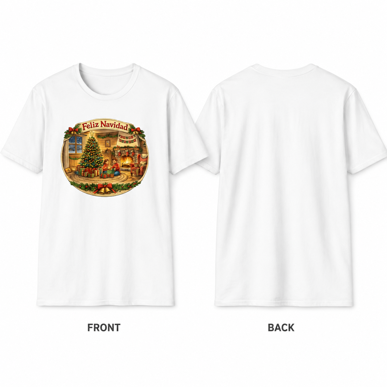Feliz Navidad Vintage Christmas Living Room Unisex Tee – Designed by Osnel