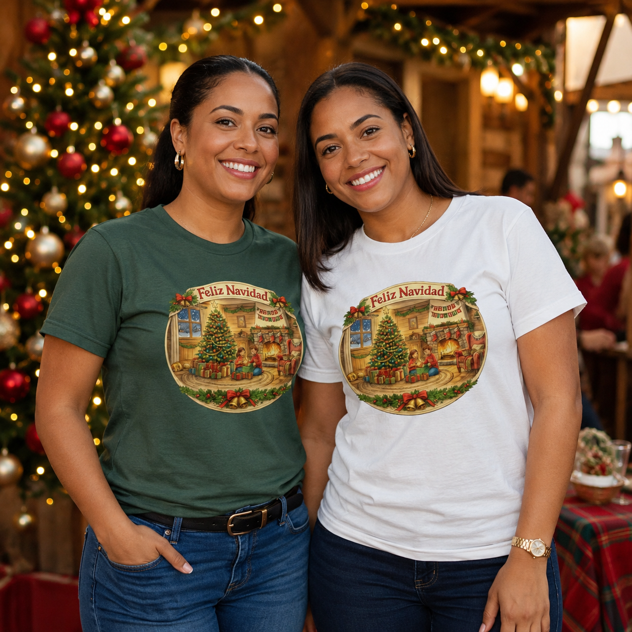 Feliz Navidad Vintage Christmas Living Room Unisex Tee – Designed by Osnel