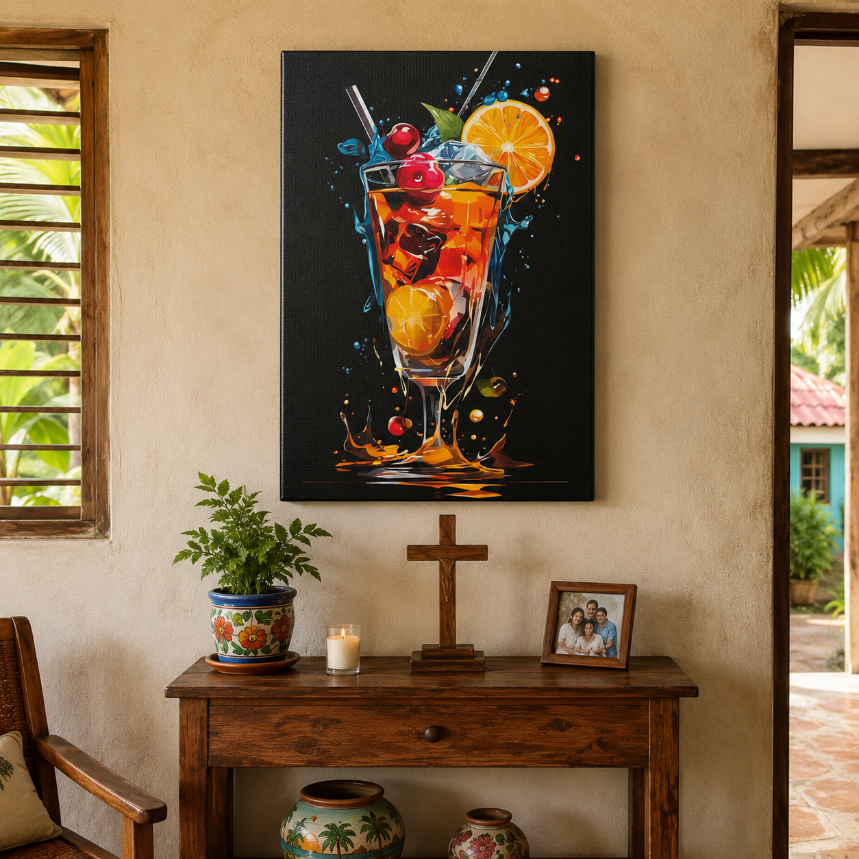 Colorful Tropical Cocktail Canvas Wall Art – Caribbean Kitchen & Bar Decor by Bioff