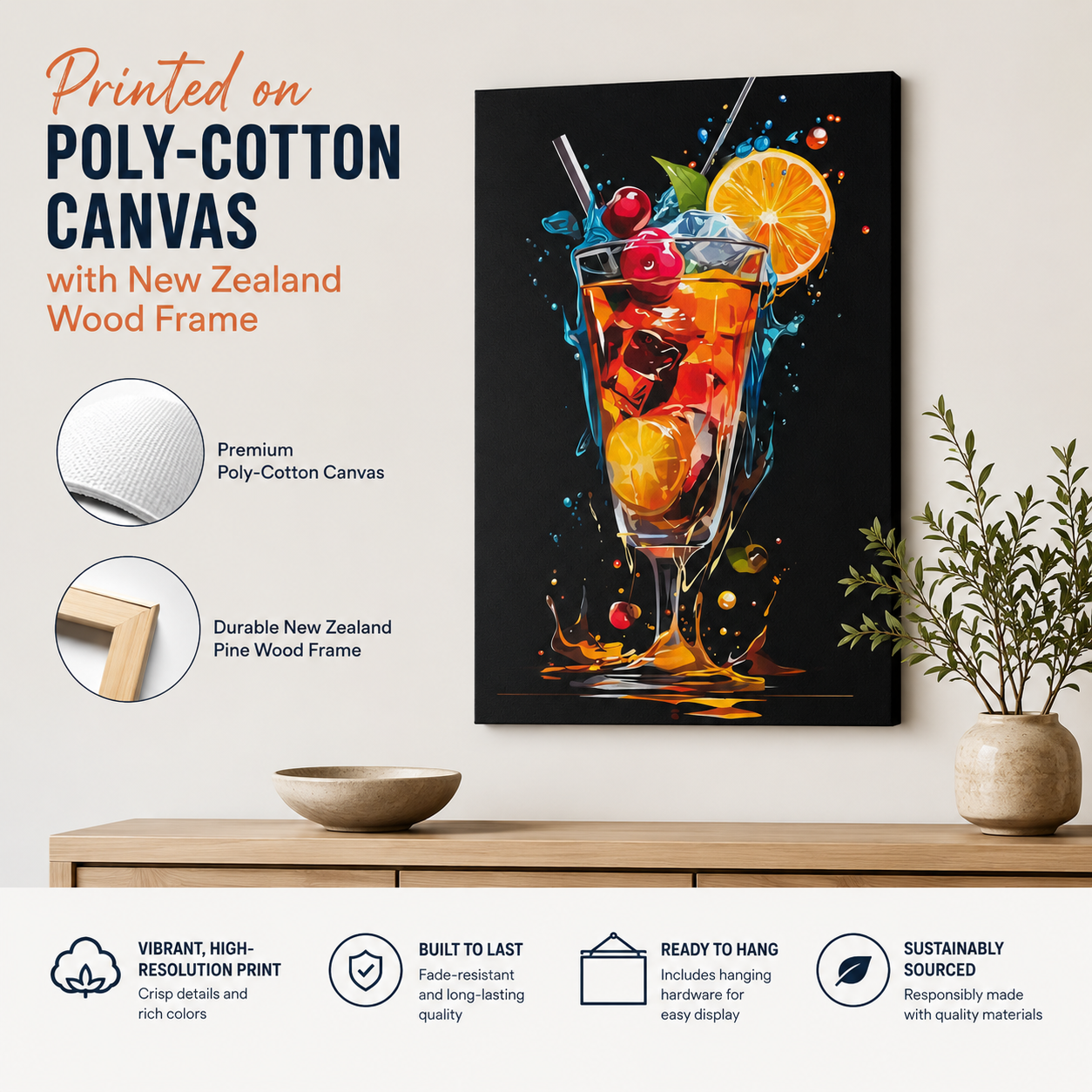 Colorful Tropical Cocktail Canvas Wall Art – Caribbean Kitchen & Bar Decor by Bioff
