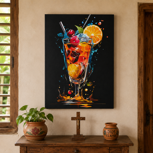 Colorful Tropical Cocktail Canvas Wall Art – Caribbean Kitchen & Bar Decor by Bioff