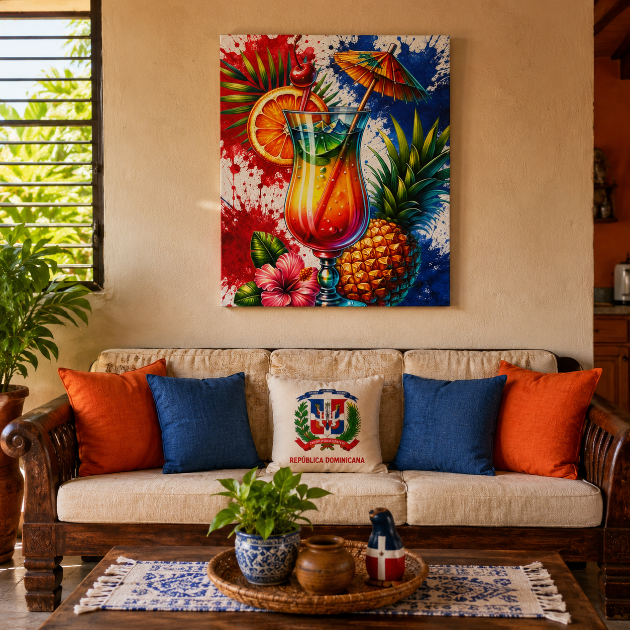 Dominican Tropical Cocktail Canvas Wall Art by Bioff | Caribbean Drink Kitchen & Bar Decor