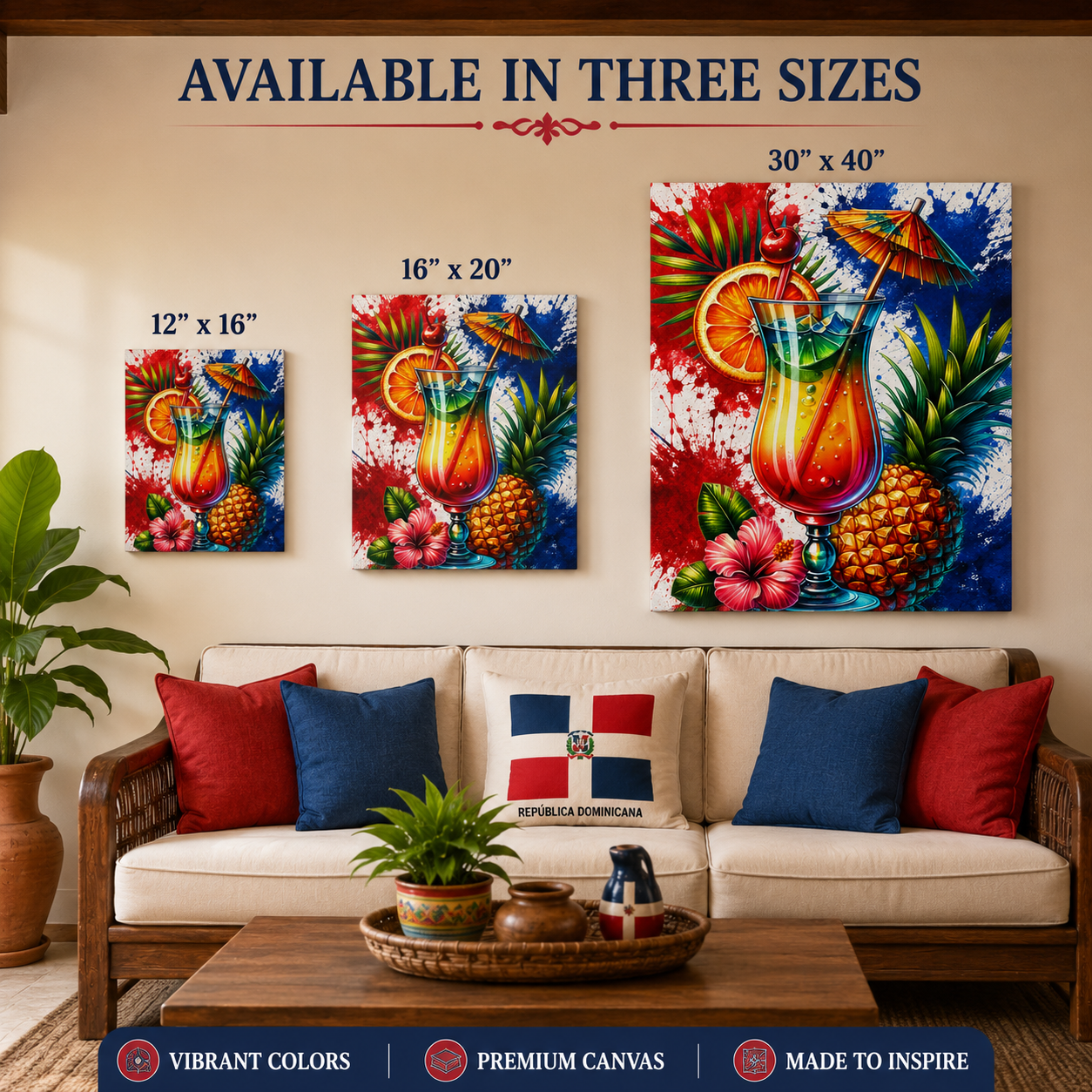 Dominican Tropical Cocktail Canvas Wall Art by Bioff | Caribbean Drink Kitchen & Bar Decor