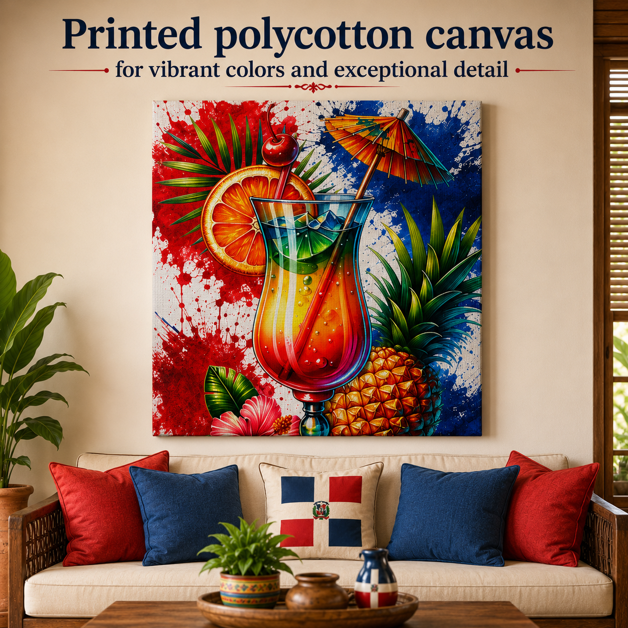Dominican Tropical Cocktail Canvas Wall Art by Bioff | Caribbean Drink Kitchen & Bar Decor