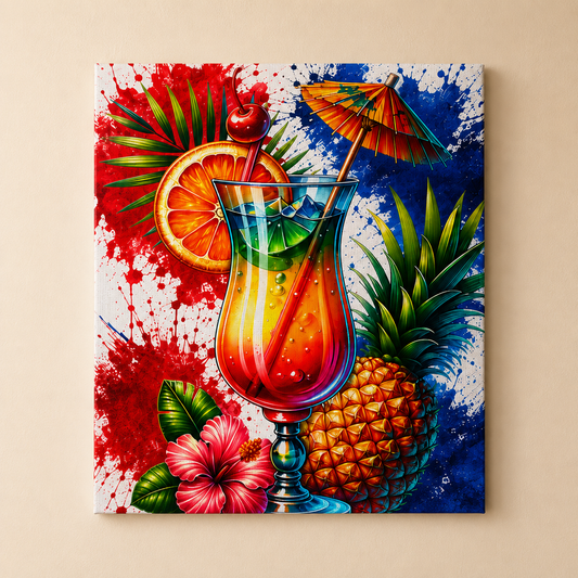 Dominican Tropical Cocktail Canvas Wall Art by Bioff | Caribbean Drink Kitchen & Bar Decor