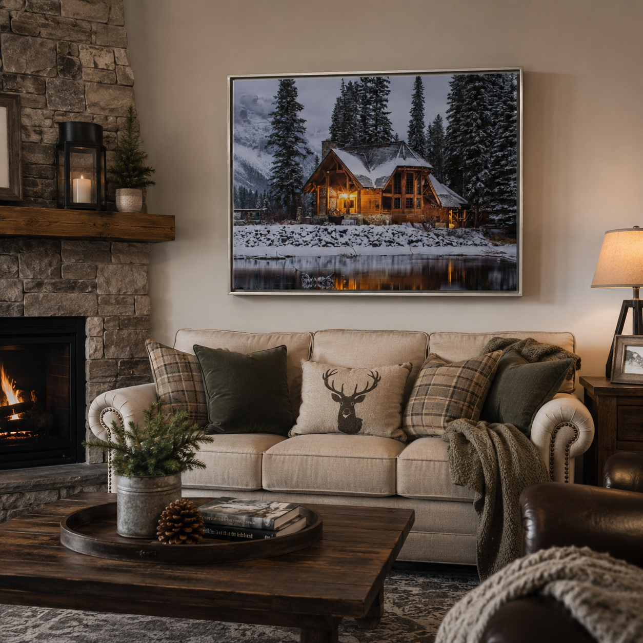 Winter Cabin Framed Matte Canvas by Wilson Fritzmond