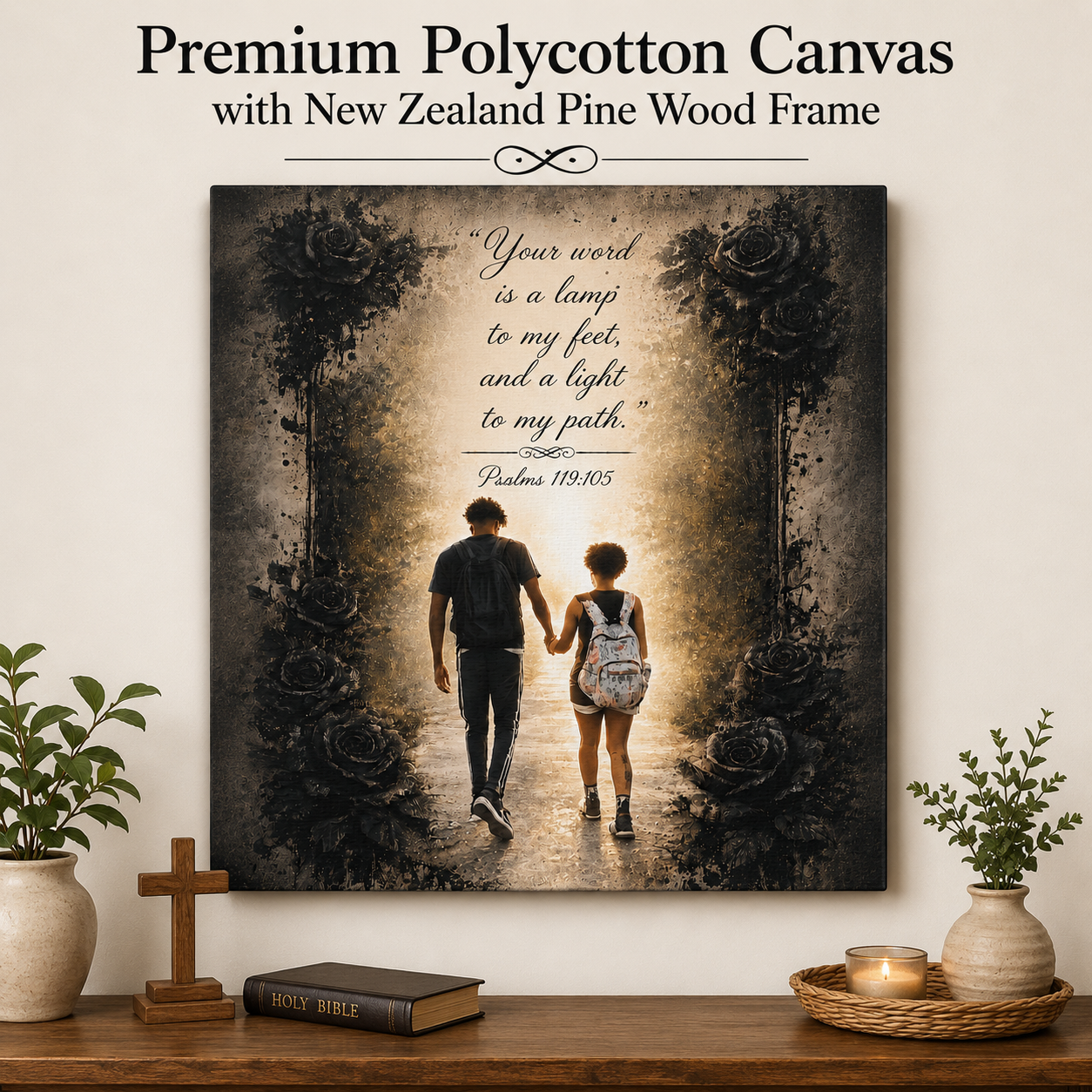"Your Word Is a Lamp" Christian Scripture Canvas | Psalm 119:105 Wall Art | Faith-Inspired Bible Verse Canvas Print created by Bioff