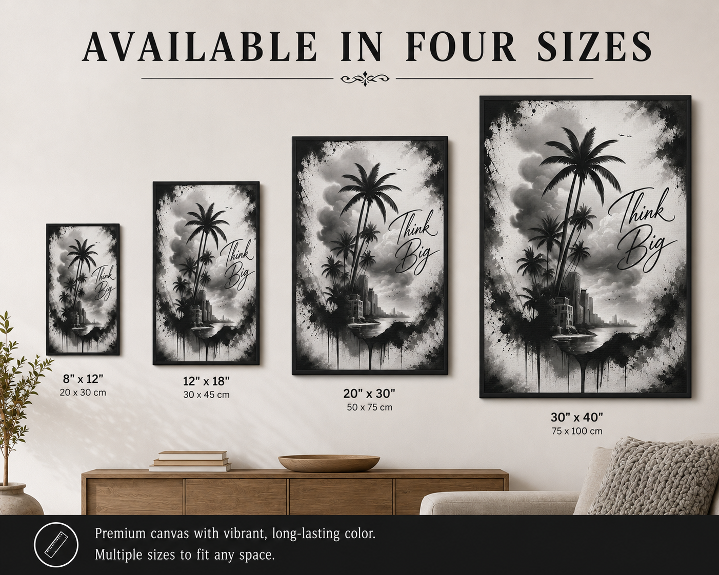 Think Big Inspirational Motivational Canvas Wall Art – Office & Home Decor by Bioff