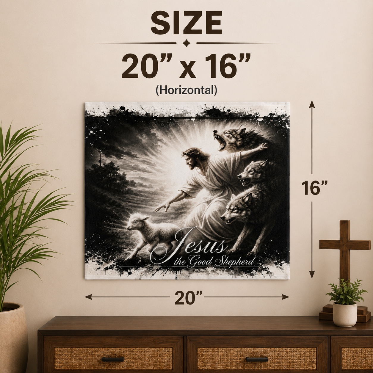 Jesus the Good Shepherd – Defender of the Flock Canvas Print art by Bioff