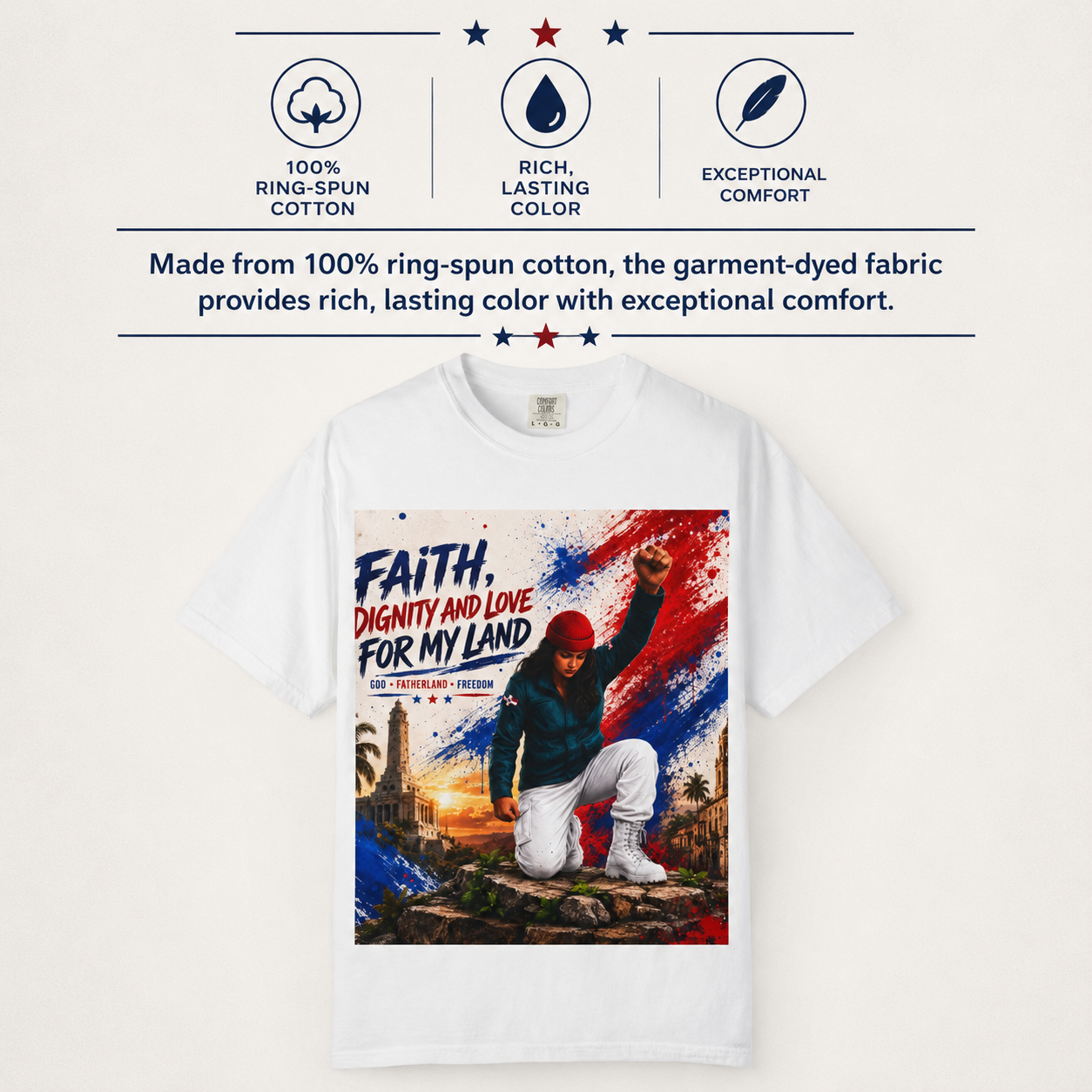 Faith, Dignity and Love for My Land – Comfort Colors® Garment-Dyed T-Shirt Artwork by Bioff
