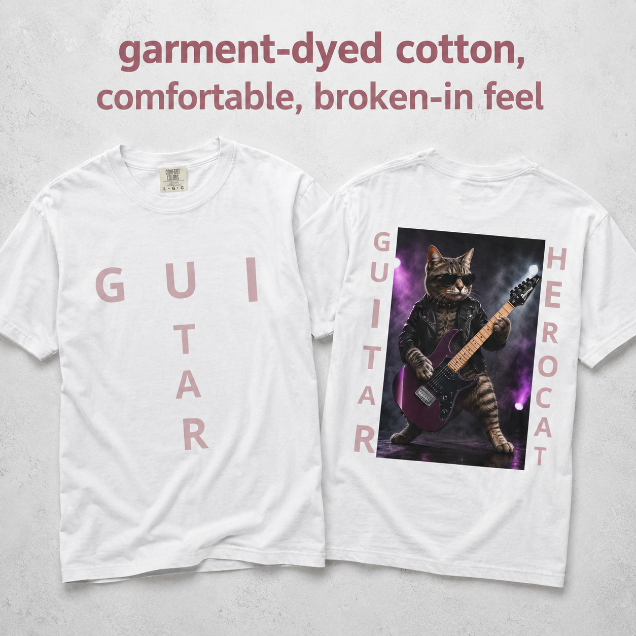 Retro Cat Playing Electric Guitar Graphic Tee - Designed by Osnel