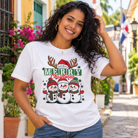 Merry Christmas Snowman T-Shirt – Holiday Graphic Tee | Helping Hands Orphanage – Designed by Samuel