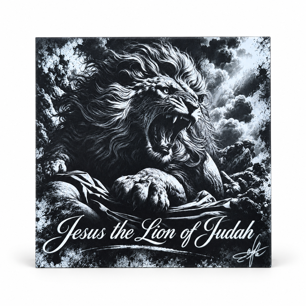 Jesus the Lion of Judah Ceramic Coaster, 4" × 4" with Cork Backing – Designed by Bioff