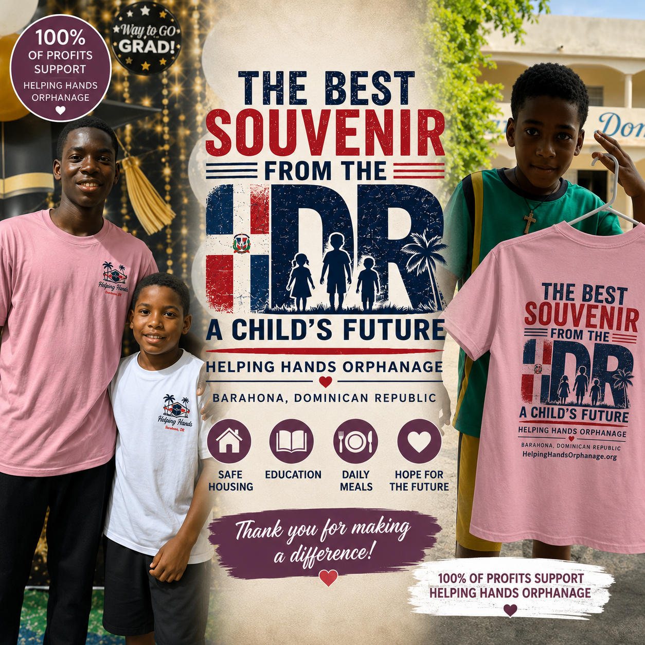 The Best Souvenir from the Dominican Republic™ Charity Vacation T-Shirt | Support Helping Hands Orphanage