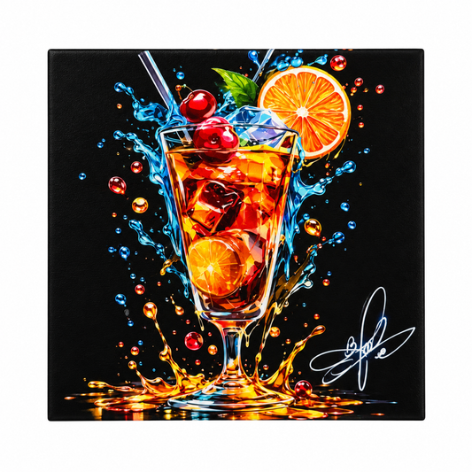 Tropical Cocktail Ceramic Coaster, 4" × 4" with Cork Backing – Designed by Bioff