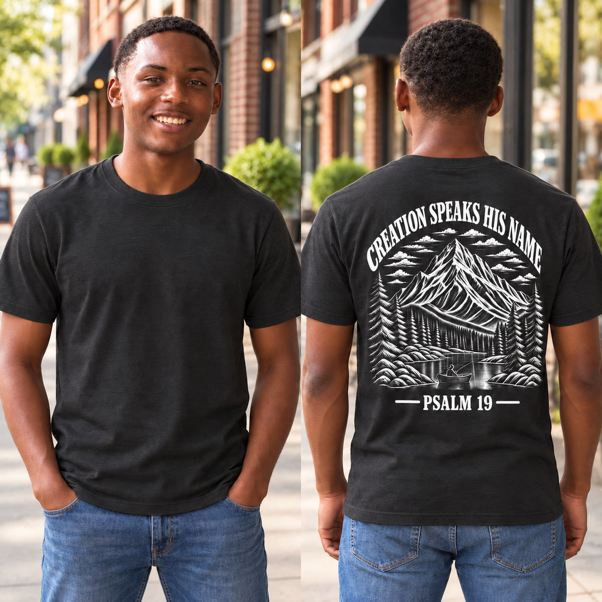 Psalm 19 Mountain T‑Shirt — "Creation Speaks His Name" Christian Nature Tee - designed by Lorenzo