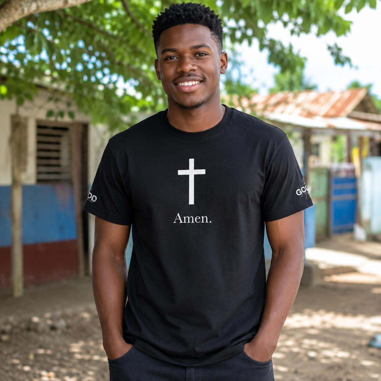Christian Cross and Amen T-Shirt with Faith Message – Designed by Tony