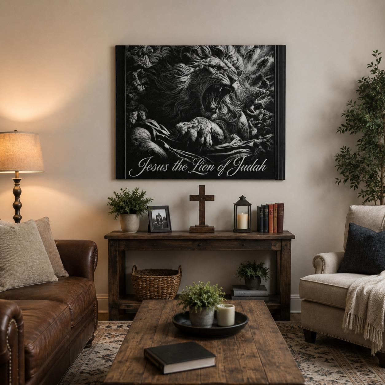 Jesus the Lion of Judah Stretched Canvas Wall Art – Christian Home Decor by Bioff
