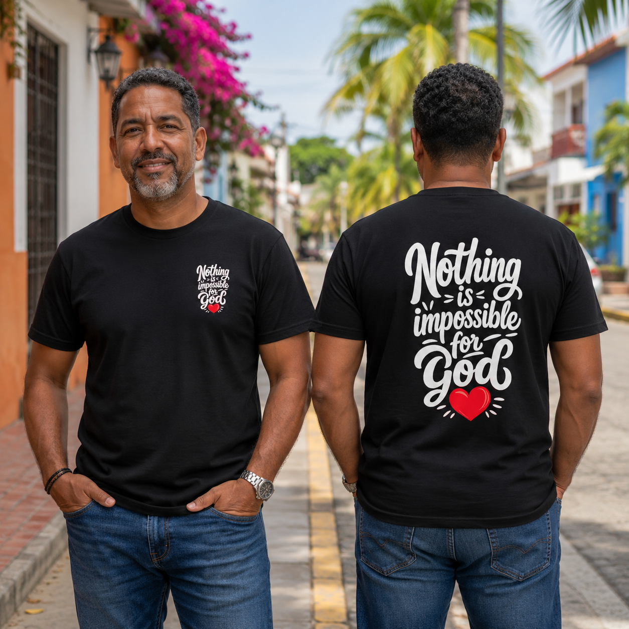 Nothing Is Impossible for God Christian T-Shirt with Red Heart – Designed by Ezequiel