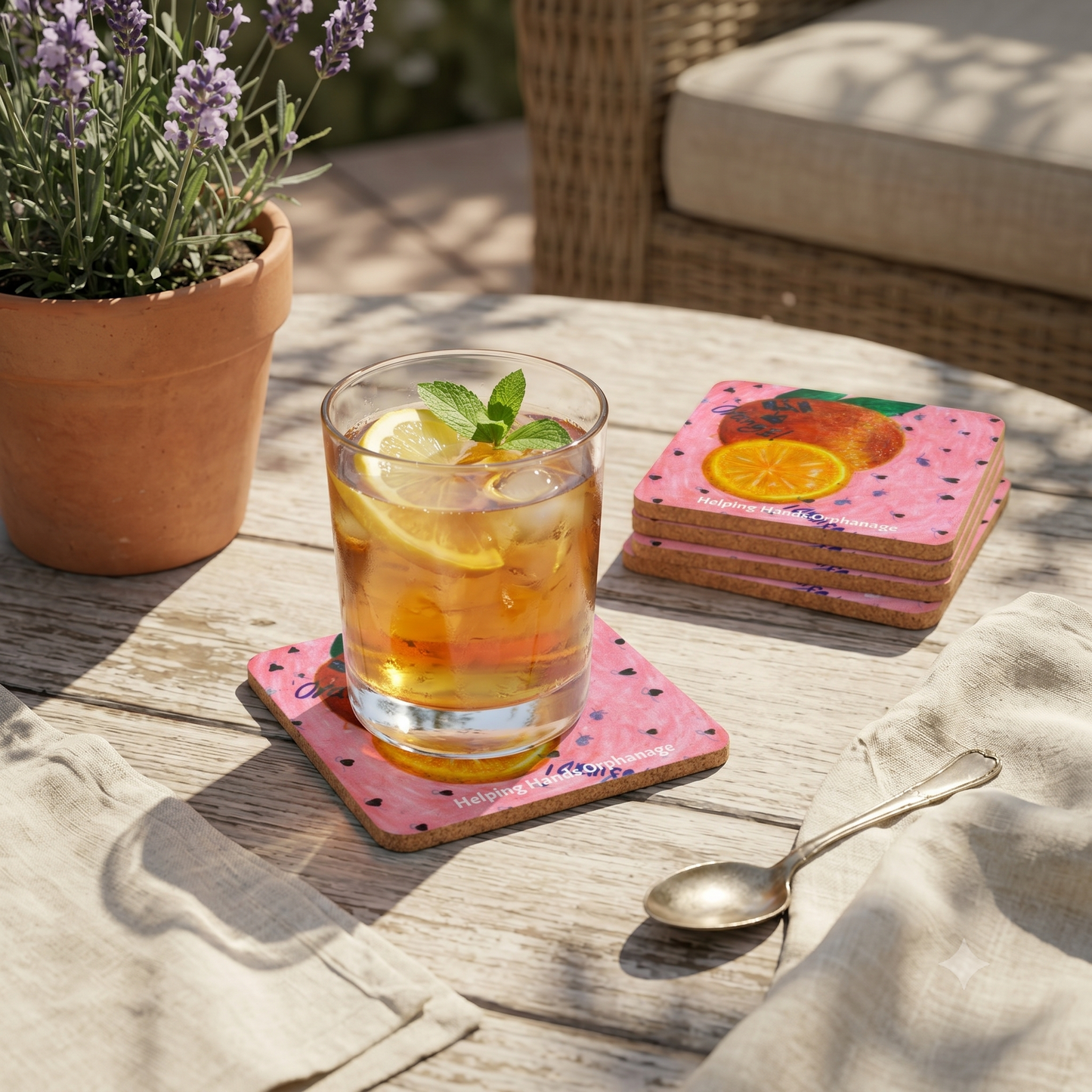 Orange Design Cork Coaster Set — Helping Hands Orphanage