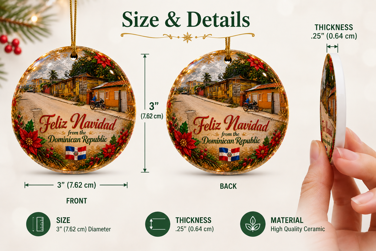 Feliz Navidad from the Dominican Republic – Ceramic Christmas Ornament