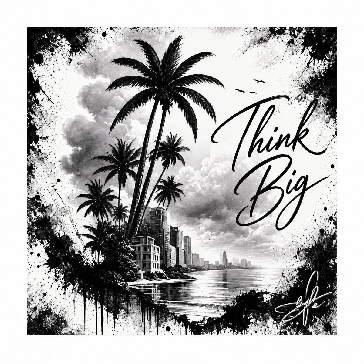 Think Big Ceramic Coaster, 4¼" × 4¼" with Cork Backing — Designed by Bioff